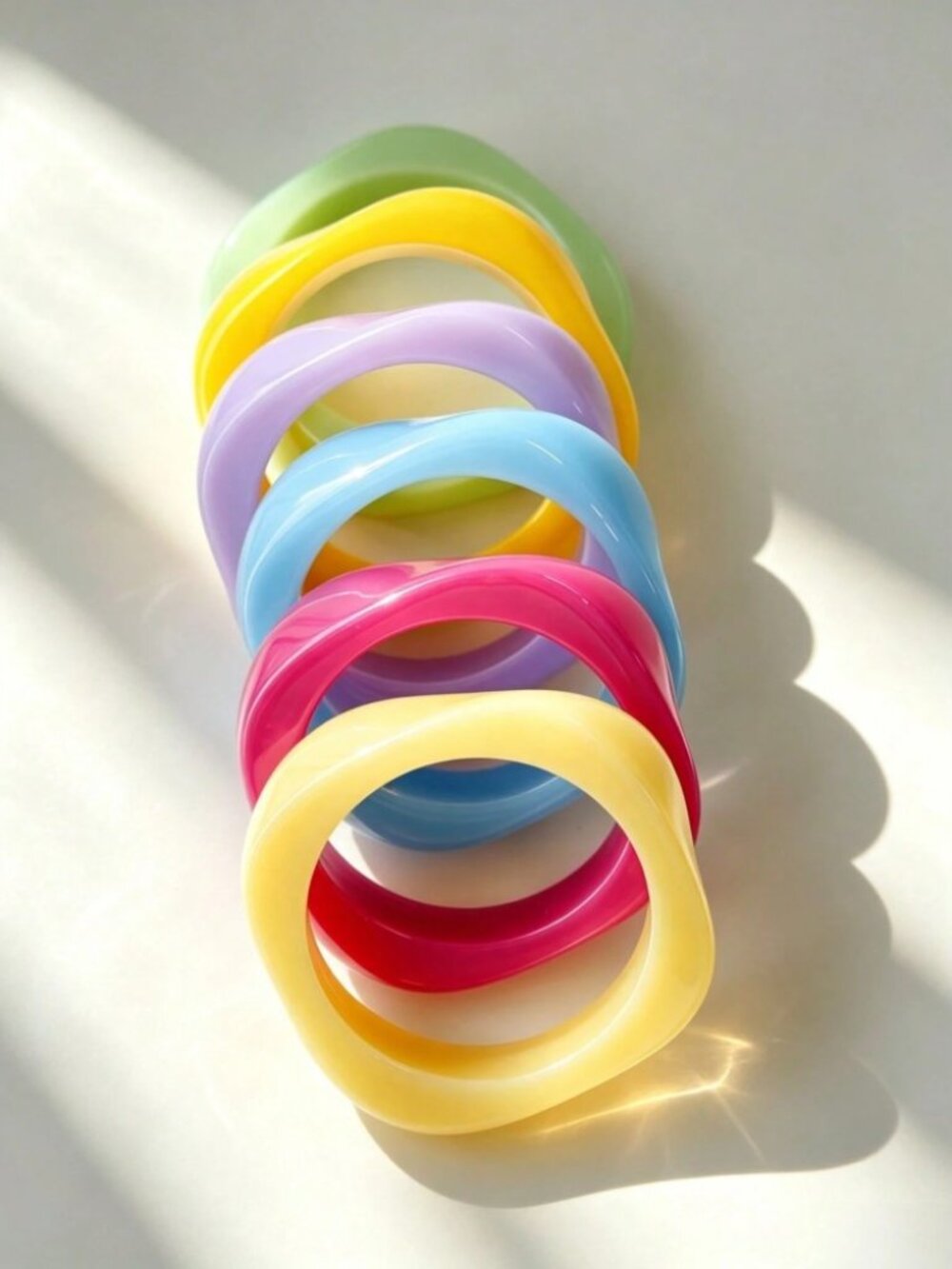 Multicolor Resin Bangle Set of 6 - Lilac Blue Chunky Bracelets